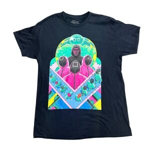 Netflix Squid Game Graphic T-Shirt Mens Large Black Pink Green Guards Players LG